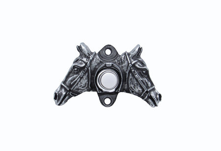 Buck Snort DB00921-5100: 3-7/8" Double Horse Head Door Bell - Oxidized Pewter