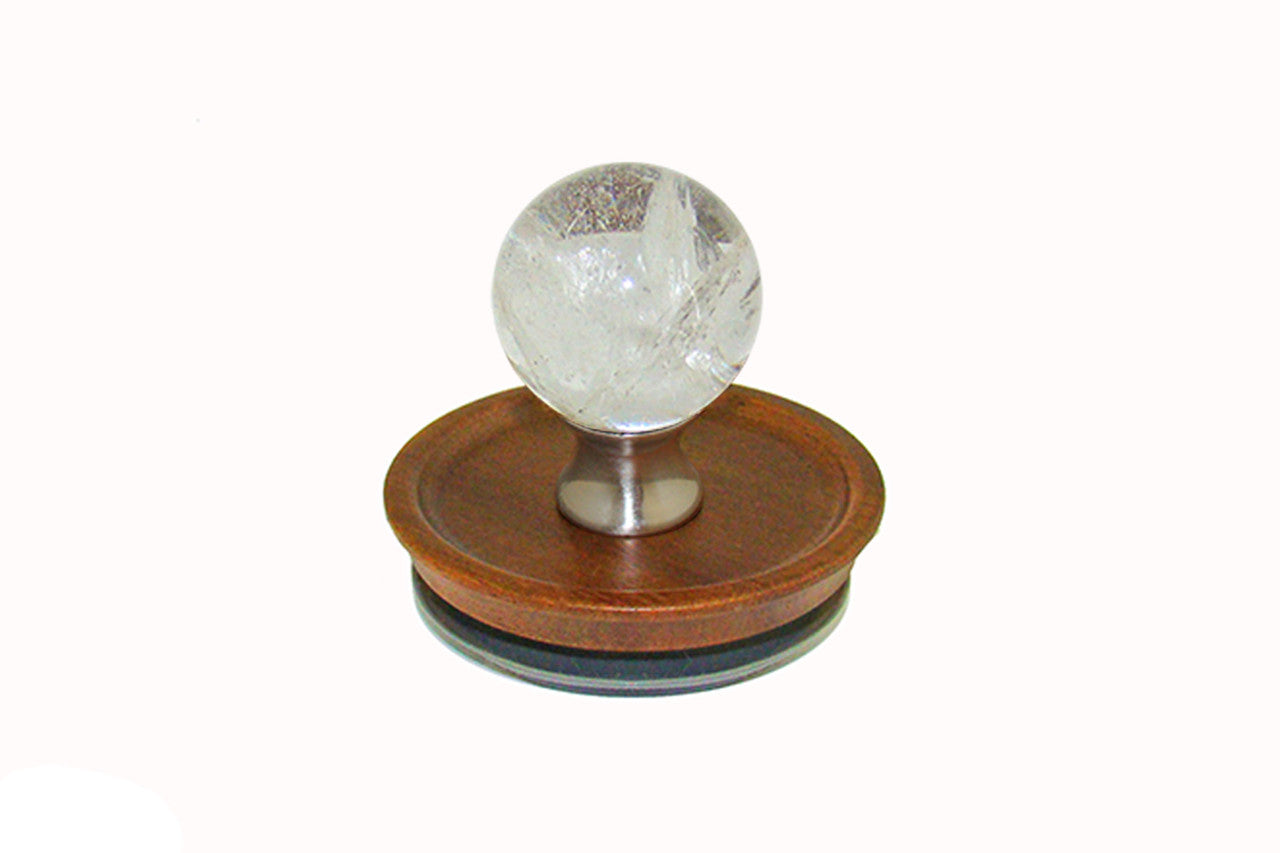 Gemstone CRQZ-L-15: Acacia Wooden Lid with Crystal Quartz Handle