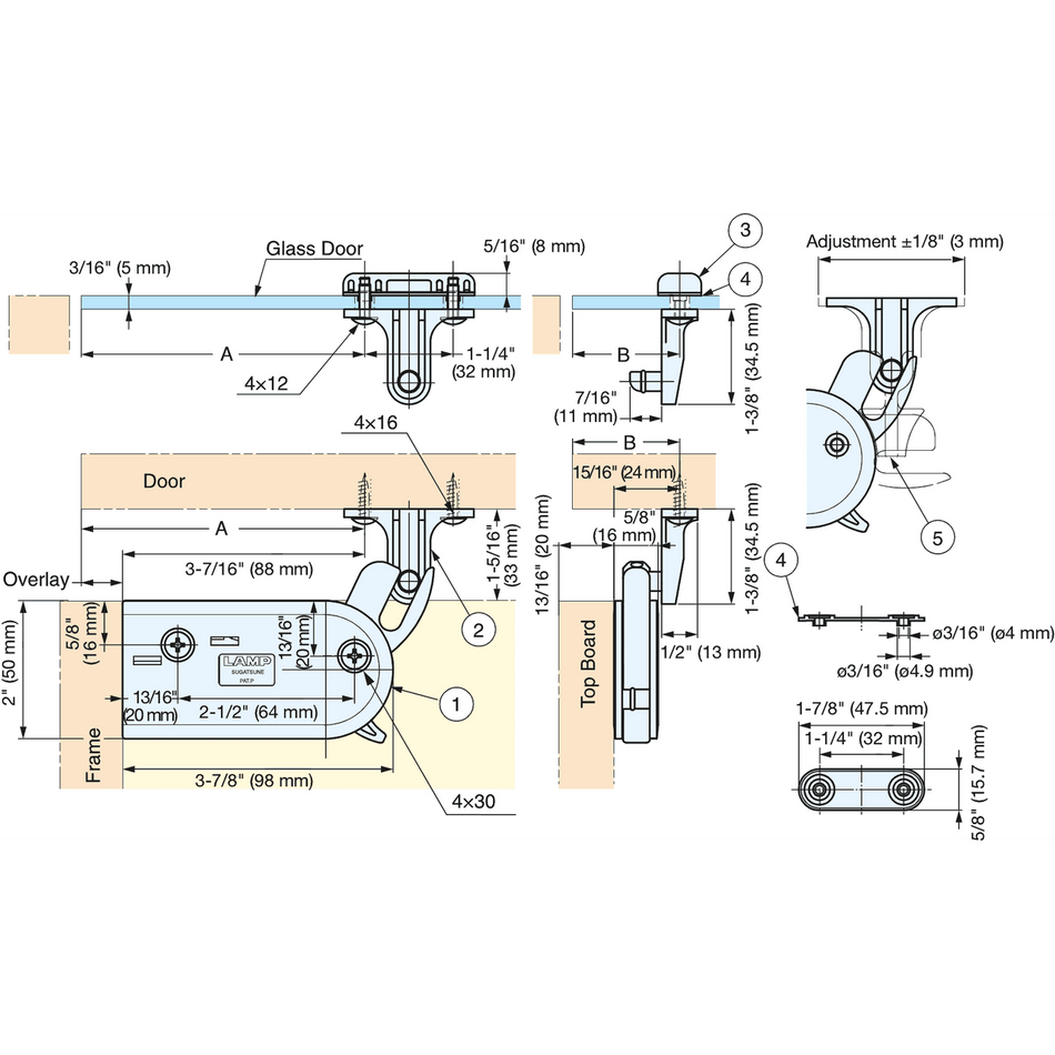 Sugatsune DC-100G: Damper Catch for Glass Cabinet Door - Grey