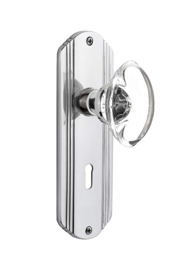 Nostalgic 711713: Mortise Deco-Plate Oval Clear Crystal Knob Keyhole - Bright Chrome