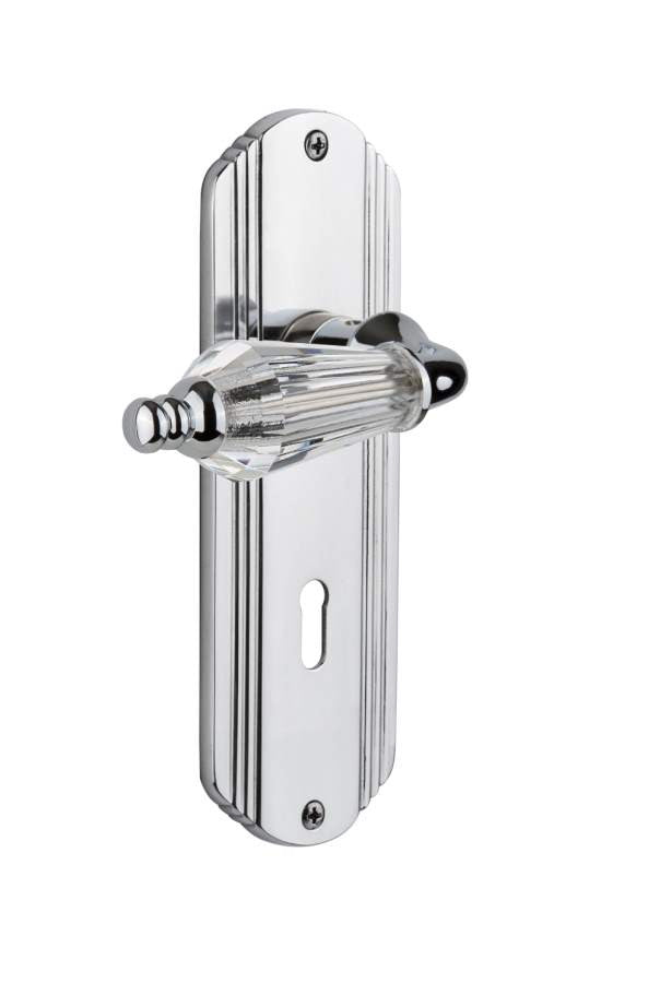 Nostalgic 714223: Deco Backplate w/Parlour Lever Single Dummy Door Set - Bright Chrome