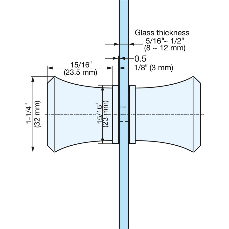 Sugatsune DG-BT2-30-CR: 30mm Back-to-Back Knobs for Glass Doors - Polished Chrome