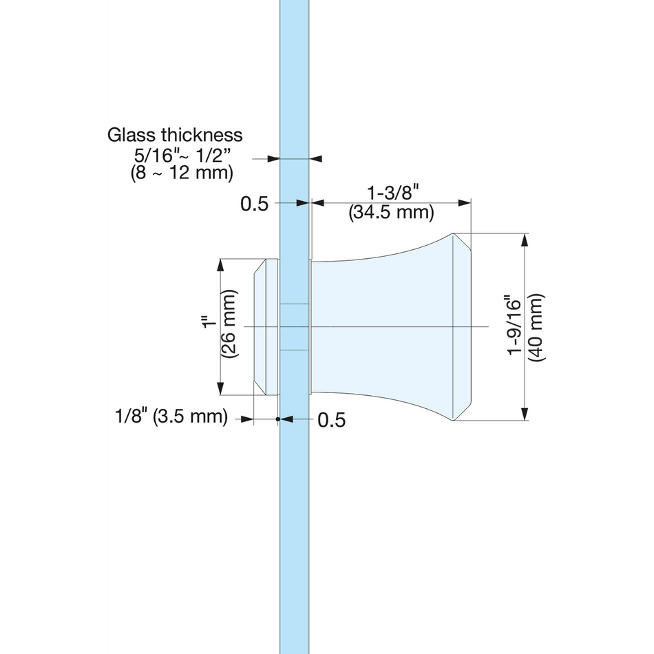 Sugatsune DG-BT40-SC: 40mm Knob for Glass Door - Satin Chrome