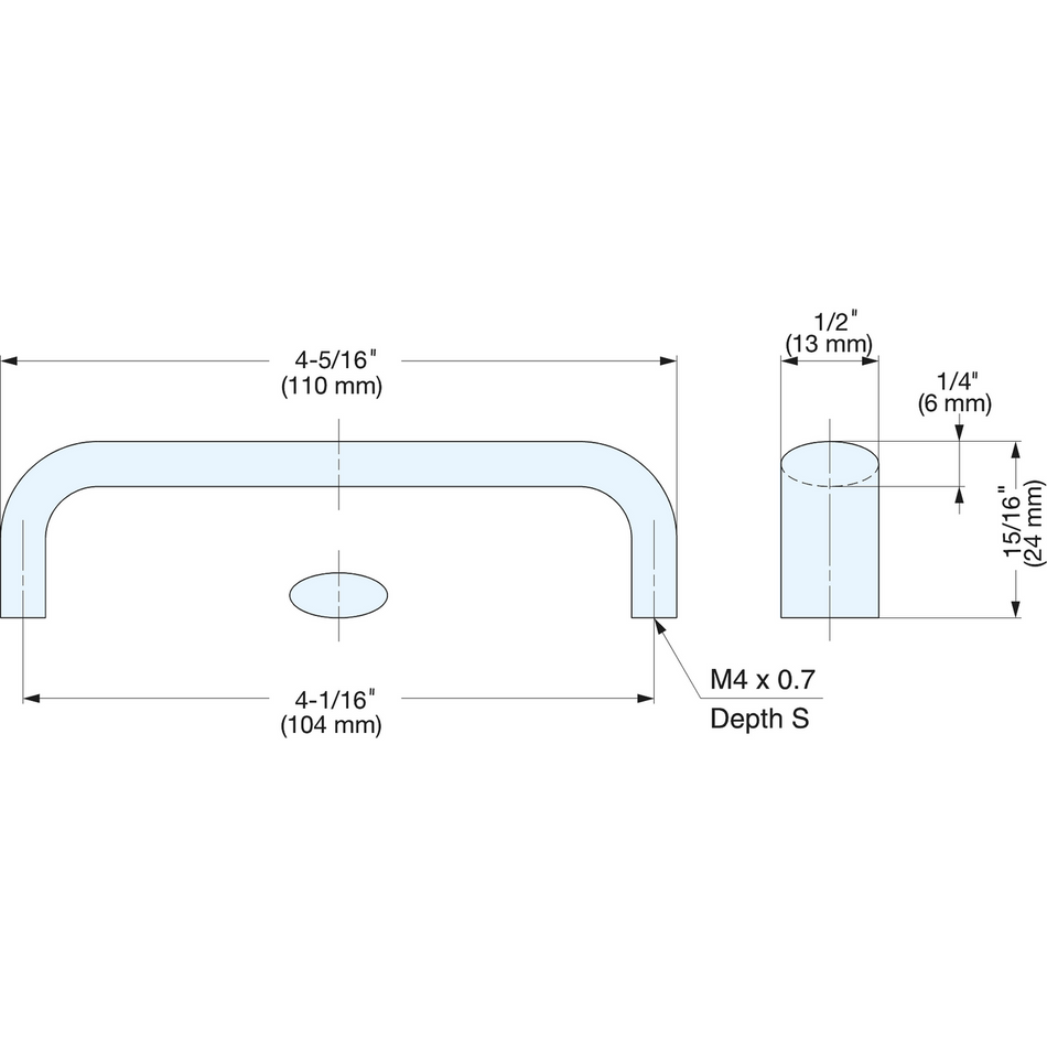 Sugatsune DL-110-S: 104mm cc Oval Bar Handle - Satin Stainless Steel