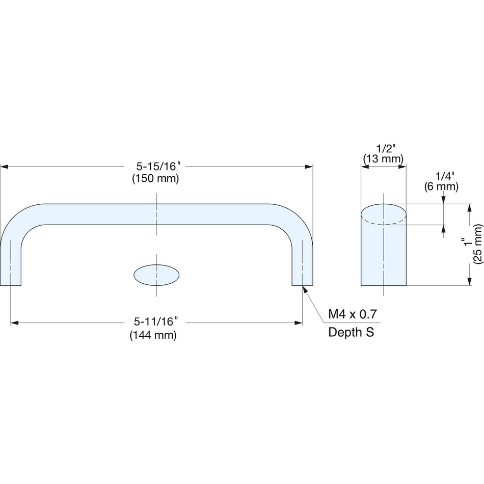 Sugatsune DL-150-M: 144mm cc Oval Bar Handle - Mirror Stainless Steel