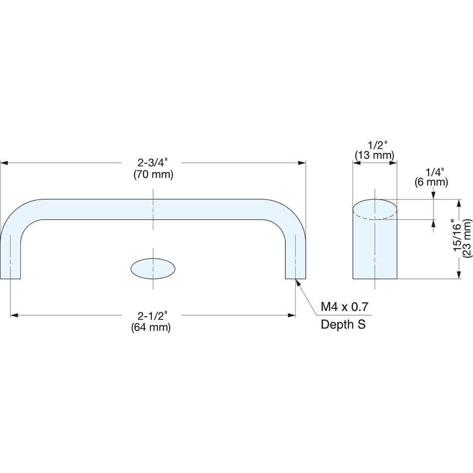 Sugatsune DL-70-M: 64mm cc Oval Bar Handle - Mirror Stainless Steel