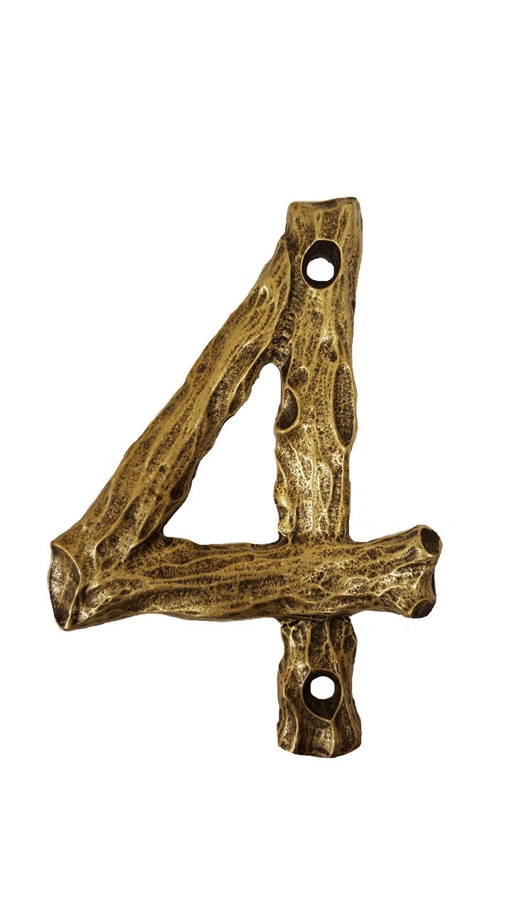 Buck Snort DM10004-1200: 4-1/4" Log House Number Four - Oxidized Brass