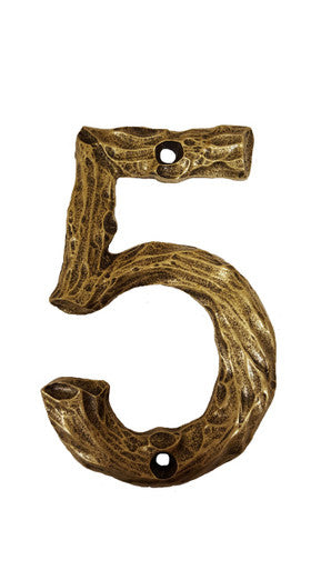 Buck Snort DM10005-1200: 4-3/8" Log House Number Five - Oxidized Brass