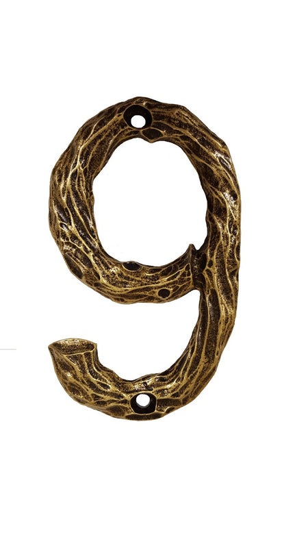 Buck Snort DM10009-1200: 4-1/4" Log House Number Nine - Oxidized Brass