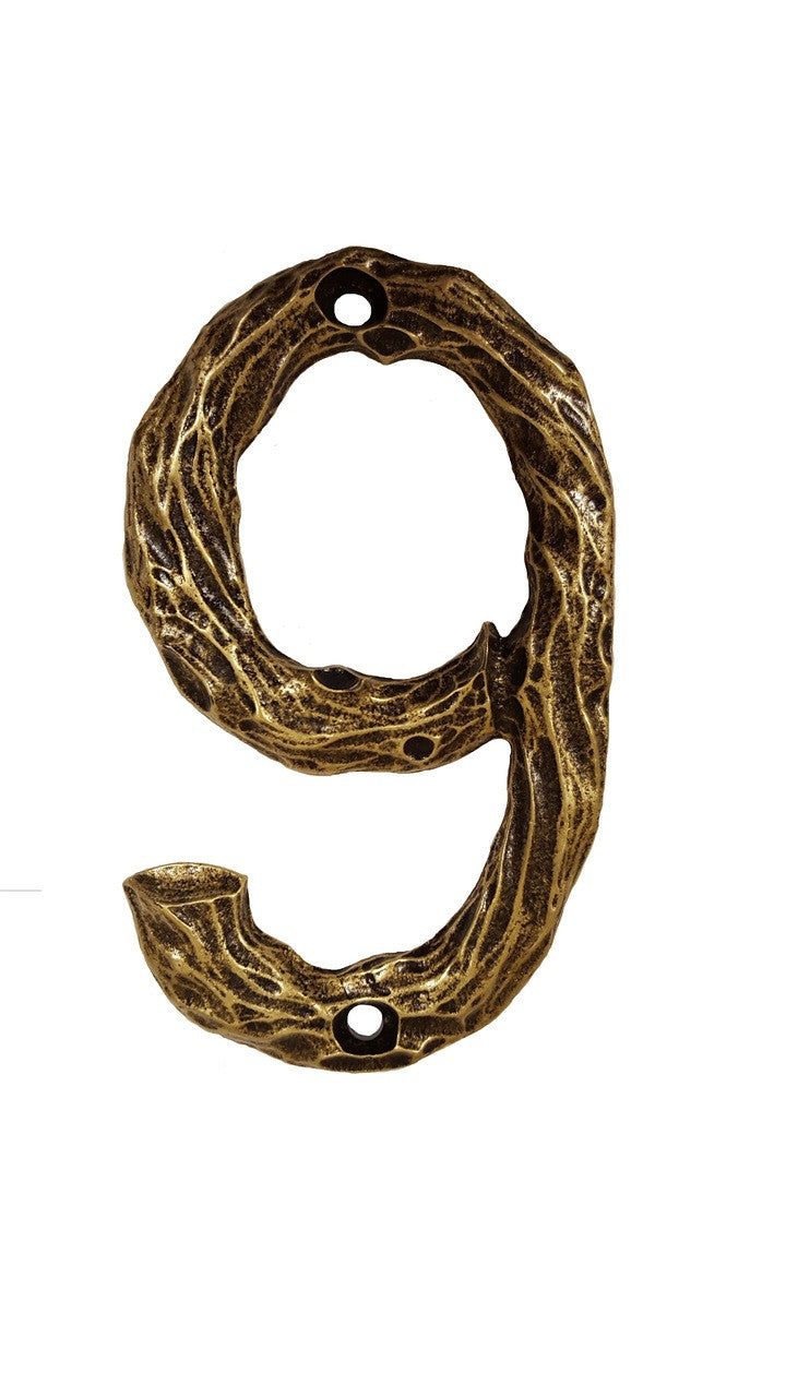 Buck Snort DM10009-1200: 4-1/4" Log House Number Nine - Oxidized Brass