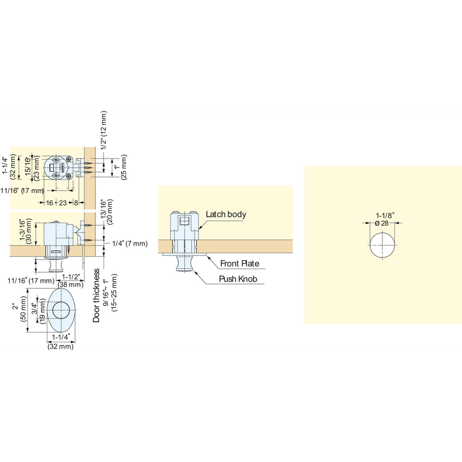 Sugatsune DPL-OV-CR: 2" Oval Push Knob Latch - Chrome