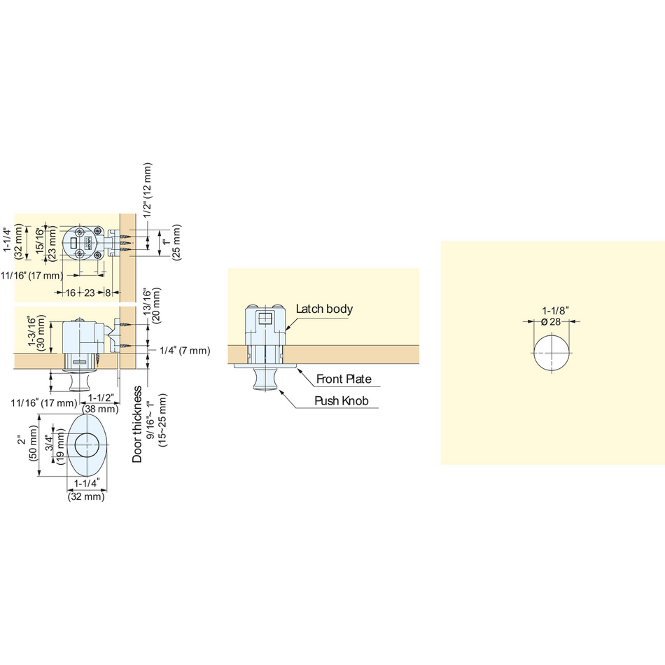 Sugatsune DPL-OV-G: 2" Oval Push Knob Latch - Gold