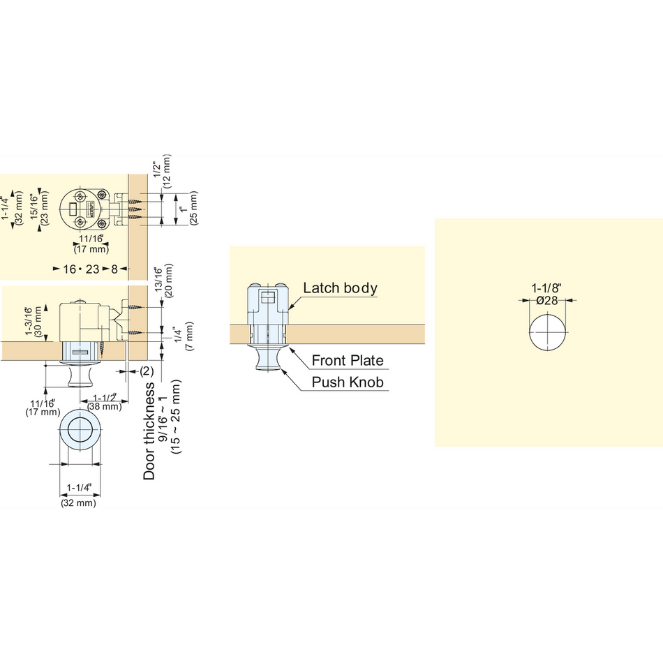 Sugatsune DPL-RO-CR: 1-1/4" Round Push Knob Latch - Chrome