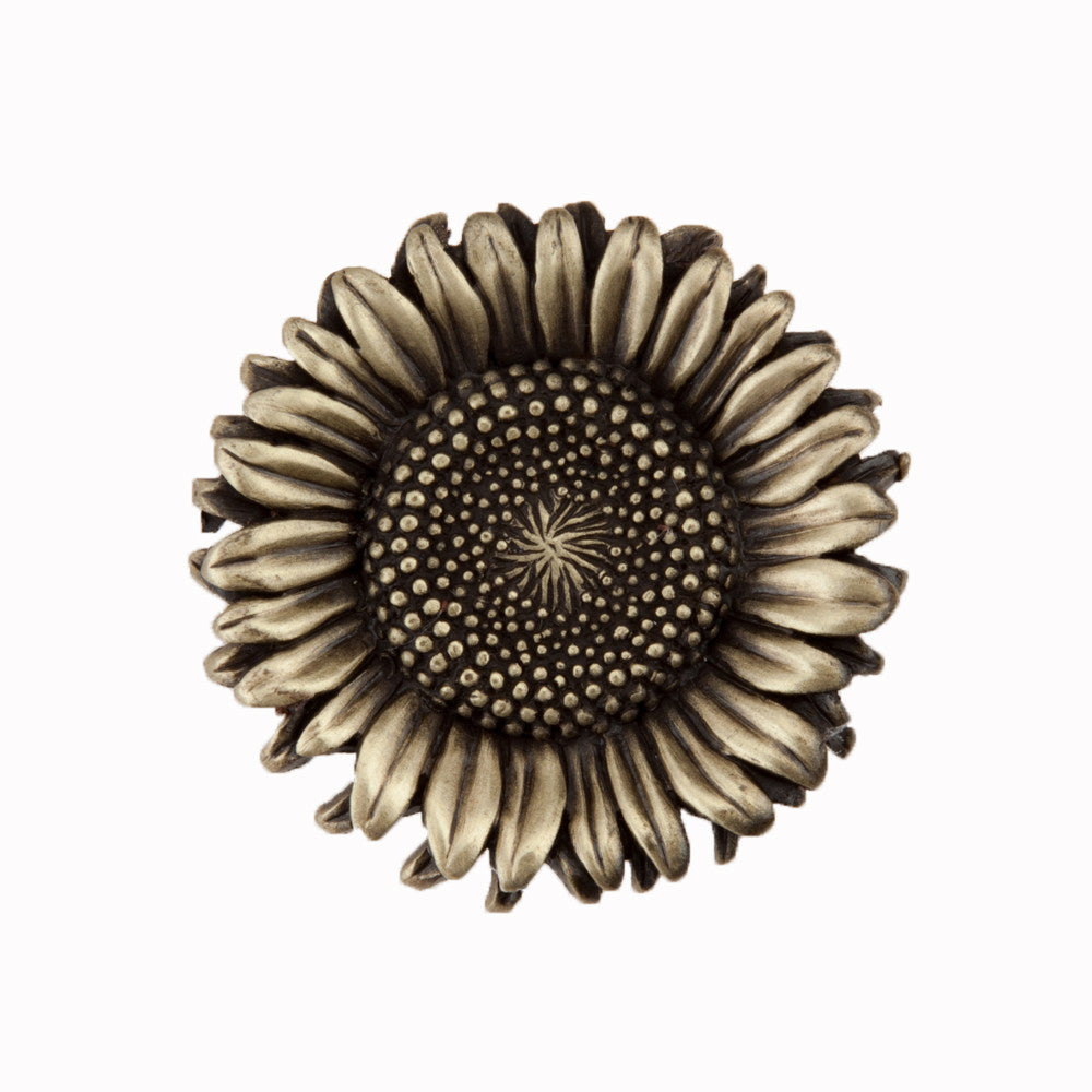 Acorn DQ8AP: 1-3/8" Sunflower Cabinet Knob - Antique Brass