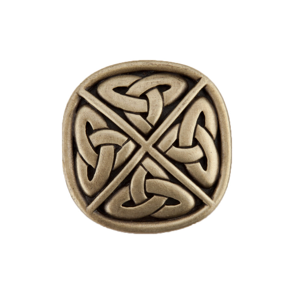Acorn DQGAP: 1-1/4" Celtic Square Cabinet Knob - Antique Brass