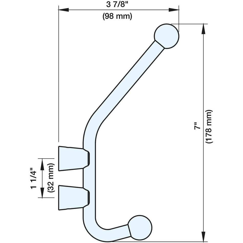 Sugatsune DSH-03: Modern Double Coat Hook w/Ball End- Satin Stainless Steel