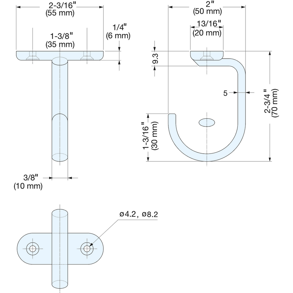 Sugatsune DS-H-50: 2-3/4" Ceiling Mount Utility Hook - Mirror Stainless Steel
