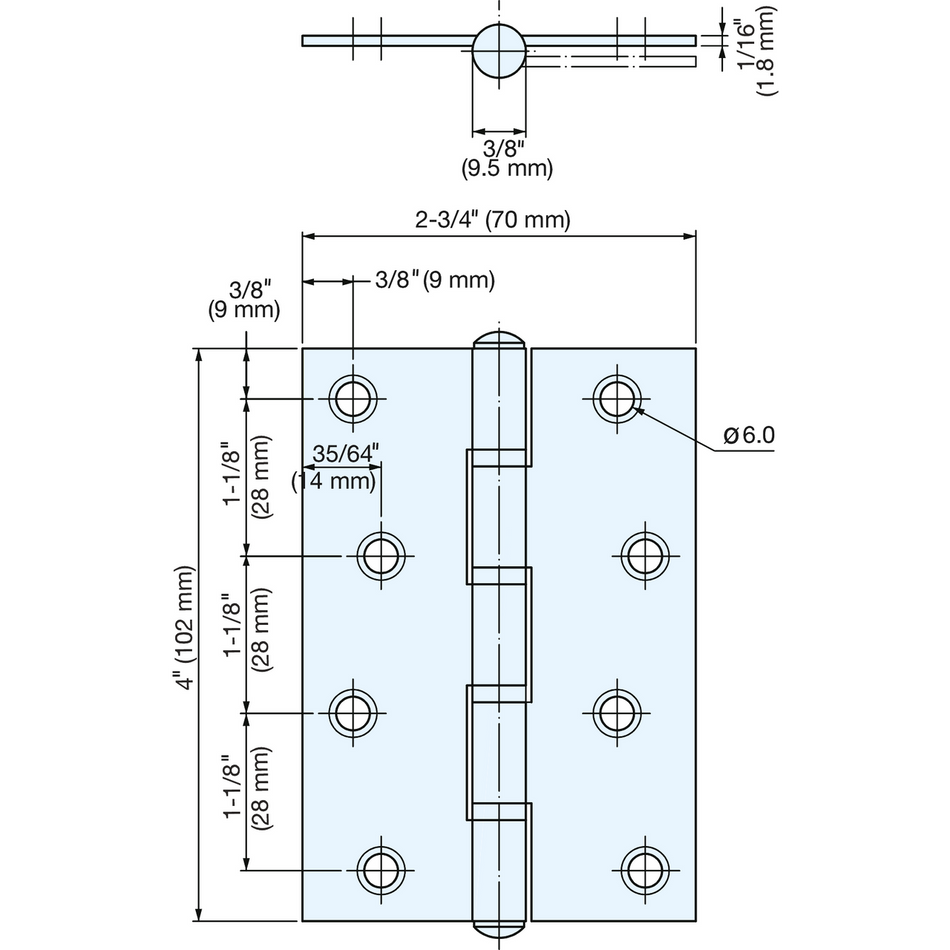 Sugatsune D-S-102A: 102mm Butt Hinge - Satin Stainless Steel