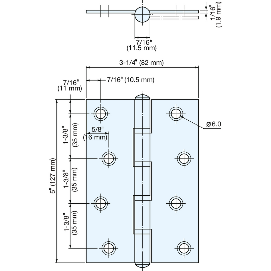 Sugatsune D-S-127A: 127mm Butt Hinge - Satin Stainless Steel