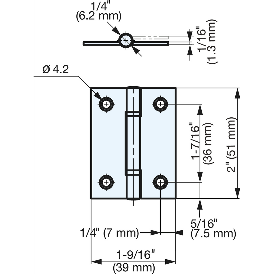 Sugatsune D-S-51A: 51mm Butt Hinge - Satin Stainless Steel