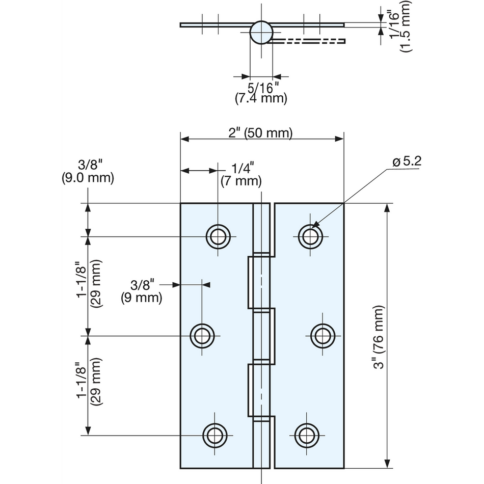 Sugatsune D-S-76A: 76mm Butt Hinge - Satin Stainless Steel