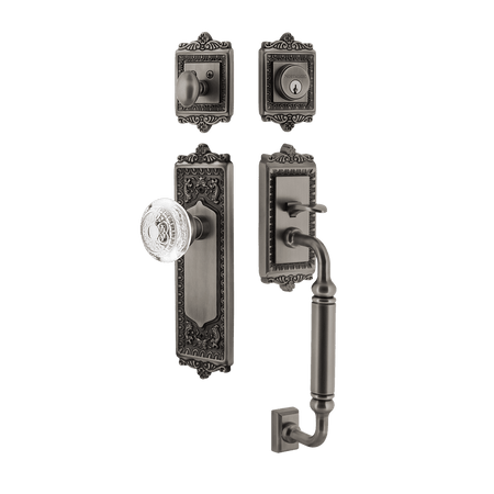 Nostalgic 755560: Entry Lockset w/Egg & Dart Backplate, C-Grip Exterior Handle and Egg & Dart Crystal Knob - Antique Pewter