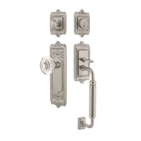 Nostalgic 755585: Entry Lockset w/Egg & Dart Backplate, C-Grip Exterior Handle and Egg & Dart Crystal Knob - Satin Nickel