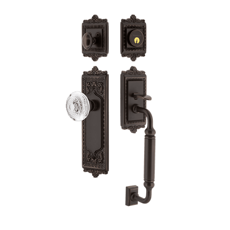 Nostalgic 755596: Entry Lockset w/Egg & Dart Backplate, C-Grip Exterior Handle and Egg & Dart Crystal Knob - Timeless Bronze