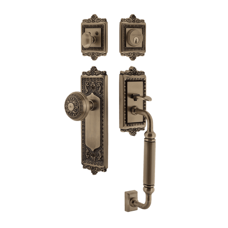 Nostalgic 727731: Entry Lockset w/Egg & Dart Backplate, C-Grip Exterior Handle and Egg & Dart Knob - Antique Brass