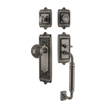 Nostalgic 727670: Entry Lockset w/Egg & Dart Backplate, C-Grip Exterior Handle and Egg & Dart Knob - Antique Pewter