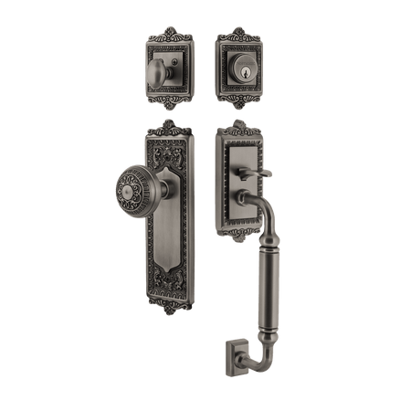 Nostalgic 733306: Entry Lockset w/Egg & Dart Backplate, C-Grip Exterior Handle and Egg & Dart Knob - Antique Pewter