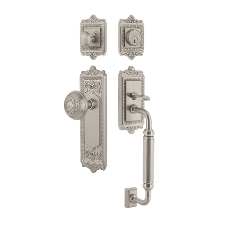 Nostalgic 727790: Entry Lockset w/Egg & Dart Backplate, C-Grip Exterior Handle and Egg & Dart Knob - Satin Nickel