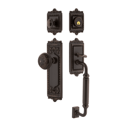 Nostalgic 727718: Entry Lockset w/Egg & Dart Backplate, C-Grip Exterior Handle and Egg & Dart Knob - Timeless Bronze