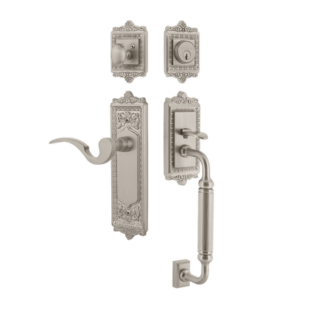 Nostalgic 770217: Entry Lockset w/Egg & Dart Backplate, C-Grip Exterior Handle and Manor Interior Lever - Satin Nickel