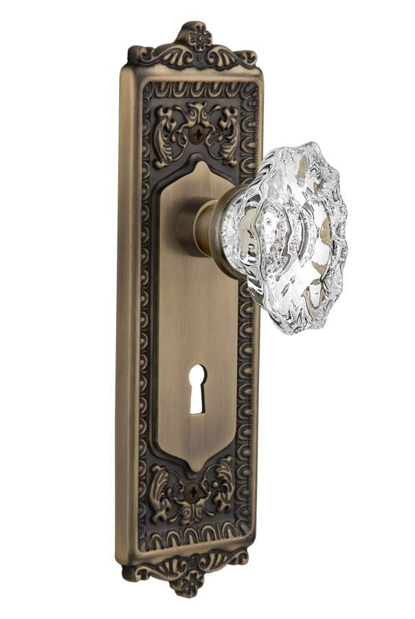 Nostalgic 714020: Mortise Lockset Egg-Dart Plate Chateau Knob - Antique Brass