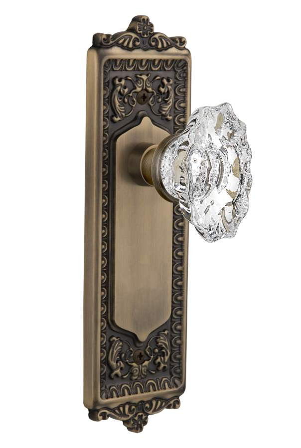 Nostalgic 713925: Egg & Dart Backplate w/Chateau Knob Privacy Door Set - Antique Brass