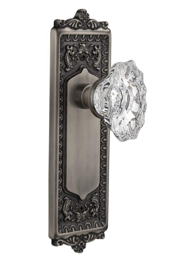 Nostalgic 713728: Egg & Dart Backplate w/Chateau Knob Single Dummy Door Set - Antique Pewter
