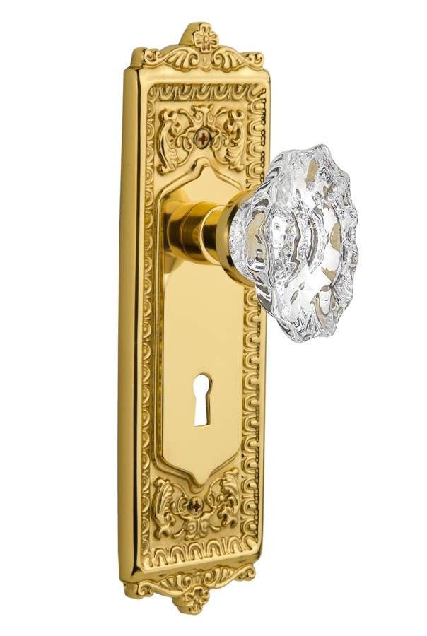Nostalgic 713780: Egg & Dart Backplate w/Chateau Knob Single Dummy Door Set - Unlacquered Brass