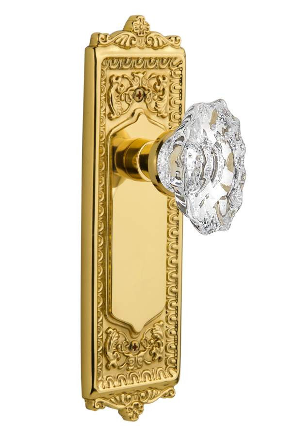 Nostalgic 713930: Egg & Dart Backplate w/Chateau Knob Privacy Door Set - Unlacquered Brass