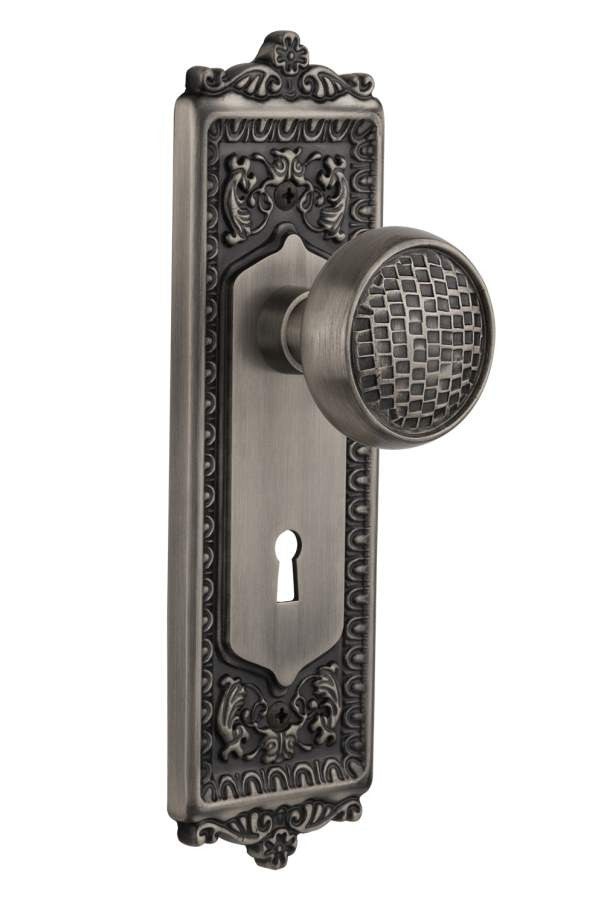 Nostalgic 716459: Egg & Dart Backplate w/Craftsman Knob Single Dummy Door Set - Antique Pewter