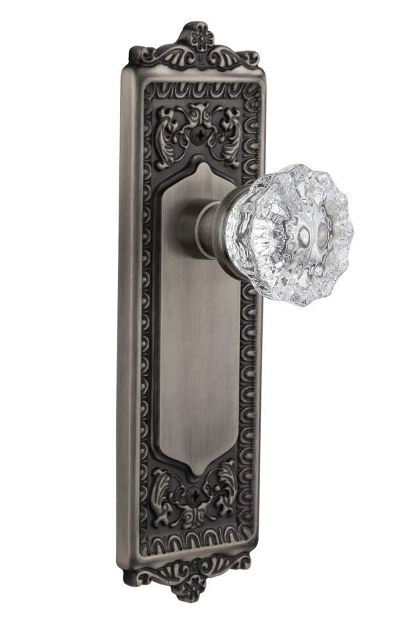 Nostalgic 704162: Egg & Dart Backplate w/Clear Crystal Glass Knob Passage Door Set - Antique Pewter