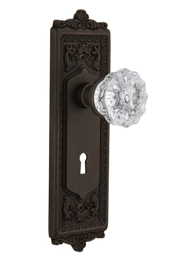Nostalgic 704854: Mortise Egg and Dart Plate w/ Crystal Knob - Oil Rubbed Bronze