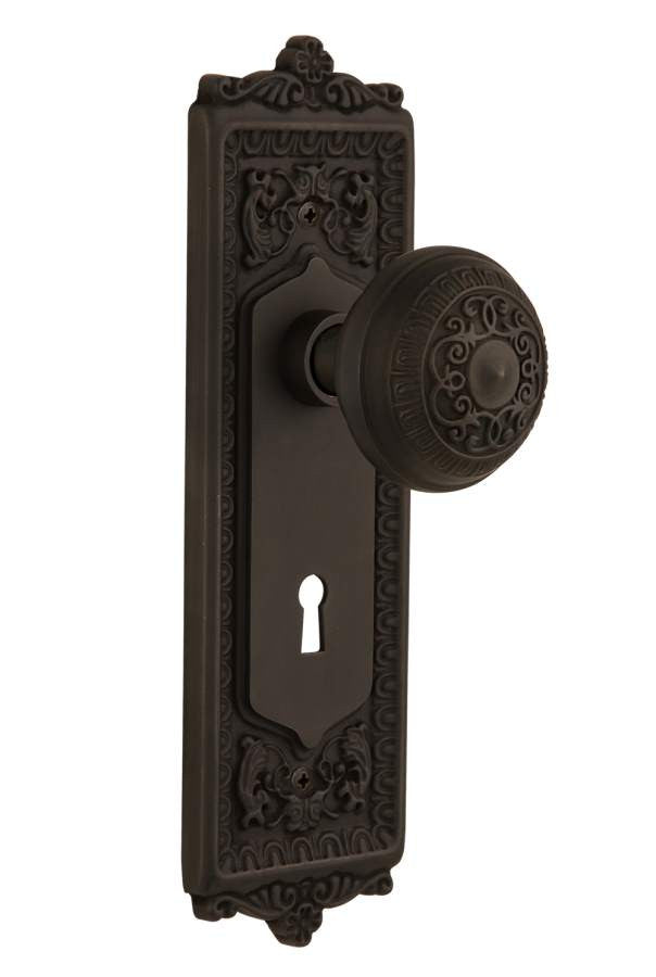 Nostalgic 704159: Egg & Dart Backplate w/Egg & Dart Knob Single Dummy Door Set - Oil-Rubbed Bronze