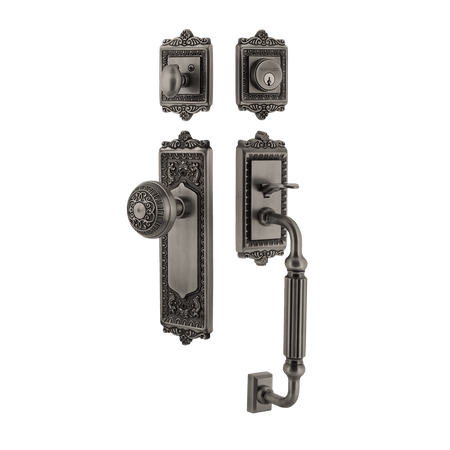 Nostalgic 719465: Entry Lockset w/Egg & Dart Backplate, F-Grip Exterior Handle and Egg & Dart Knob - Antique Pewter