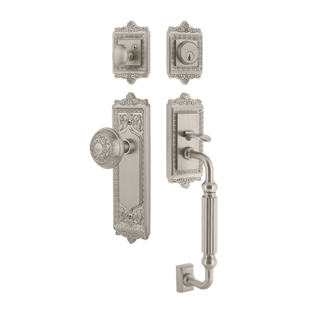 Nostalgic 727794: Entry Lockset w/Egg & Dart Backplate, F-Grip Exterior Handle and Egg & Dart Knob - Satin Nickel