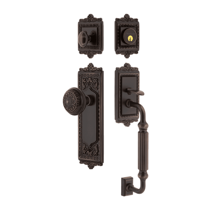 Nostalgic 719390: Entry Lockset w/Egg & Dart Backplate, F-Grip Exterior Handle and Egg & Dart Knob - Timeless Bronze