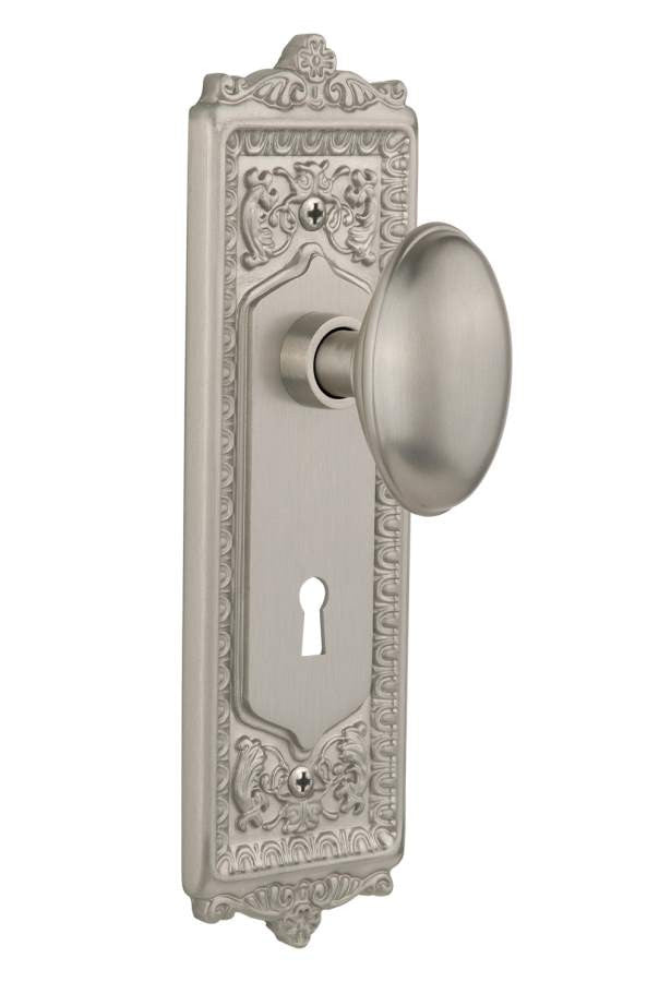 Nostalgic 704857: Mortise Egg and Dart Plate w/ Homestead Knob - Satin Nickel