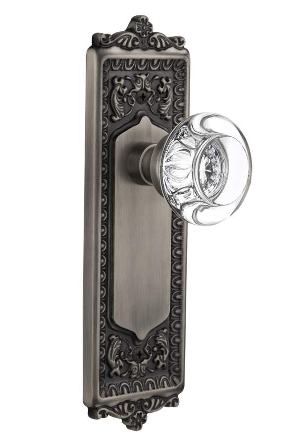 Nostalgic 712496: Egg & Dart Backplate w/Round Clear Glass Crystal Knob Privacy Door Set - Antique Pewter