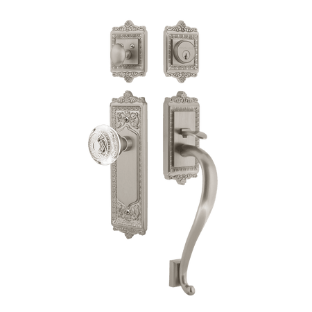 Nostalgic 755593: Entry Lockset w/Egg & Dart Backplate, S-Grip Exterior Handle and Egg & Dart Crystal Knob - Satin Nickel
