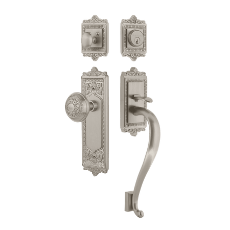 Nostalgic 727797: Entry Lockset w/Egg & Dart Backplate, S-Grip Exterior Handle and Egg & Dart Knob - Satin Nickel
